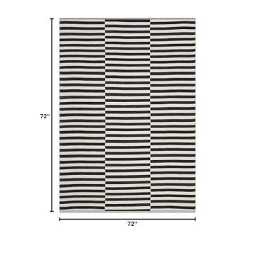 SAFAVIEH Montauk Collection 6' Square Ivory/Black MTK715D Handmade Stripe Cotton Living Room Dining ...