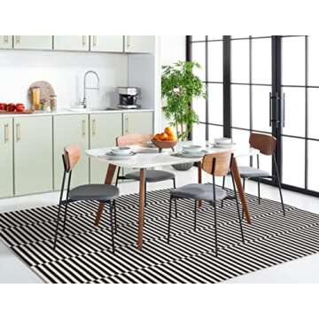 SAFAVIEH Montauk Collection 6' Square Ivory/Black MTK715D Handmade Stripe Cotton Living Room Dining Bedroom Area Rug