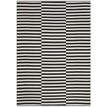 SAFAVIEH Montauk Collection 6' Square Ivory/Black MTK715D Handmade Stripe Cotton Living Room Dining Bedroom Area Rug