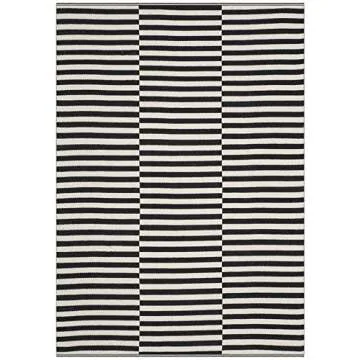 SAFAVIEH Montauk Collection 6' Square Ivory/Black MTK715D Handmade Stripe Cotton Living Room Dining Bedroom Area Rug