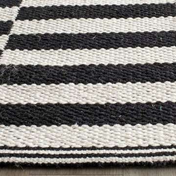 SAFAVIEH Montauk Collection 6' Square Ivory/Black MTK715D Handmade Stripe Cotton Living Room Dining Bedroom Area Rug