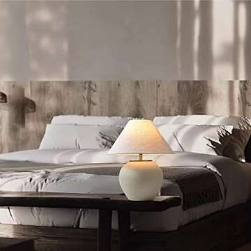 PURESILKS Farmhouse Handmade Ceramic Table Lamp, Southwest Rustic Country Style Table Lamp, 22.83’’Tall Table Lamp with Fabric Drum Shade Decor for Living Room Bedside Nightstand Home Office