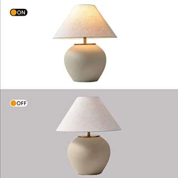 PURESILKS Farmhouse Handmade Ceramic Table Lamp, Southwest Rustic Country Style Table Lamp, 22.83’’Tall Table Lamp with Fabric Drum Shade Decor for Living Room Bedside Nightstand Home Office