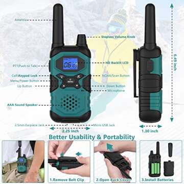 Topsung Walkie Talkies for Adults Long Range Rechargeable 6 Pack, Multi-purpose FRS 2 Way Radios wit...