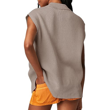 Langwyqu Womens Sweater Vest Cap Sleeve Mock Neck Vest Tops Casual Loose Fit Trendy Knit Sweater Pullover Tank Tops Taupe