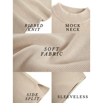 Langwyqu Womens Sweater Vest Cap Sleeve Mock Neck Vest Tops Casual Loose Fit Trendy Knit Sweater Pullover Tank Tops Taupe
