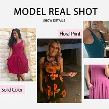 AUSELILY Women's Sleeveless Dresses for Women 2025 Pleated Loose Swing Knee Length Dress with Pockets Purple 2XL