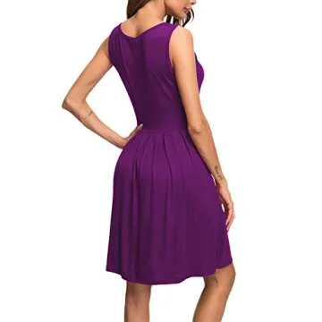 AUSELILY Women's Sleeveless Dresses for Women 2025 Pleated Loose Swing Knee Length Dress with Pockets Purple 2XL