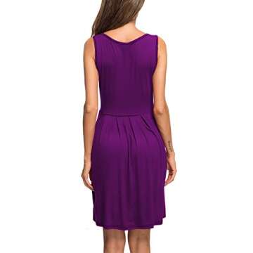 AUSELILY Women's Sleeveless Dresses for Women 2025 Pleated Loose Swing Knee Length Dress with Pockets Purple 2XL