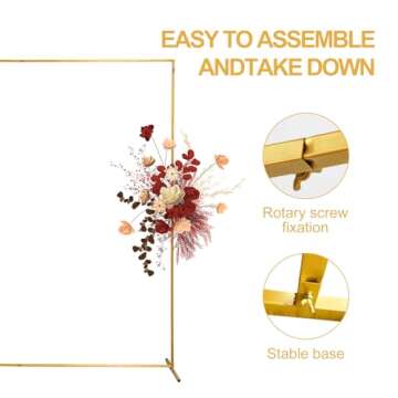 yumiaohe 6.6Ft Wedding Arch Backdrop Stand,Adjustable Balloon Arch Stand, Gold Backdrop Stand,Backdrop Stand Kit for Ceremony Birthday Party Celebration Baby Shower Candy Halloween Balloon Arch…