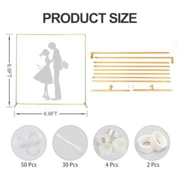 yumiaohe 6.6Ft Wedding Arch Backdrop Stand,Adjustable Balloon Arch Stand, Gold Backdrop Stand,Backdrop Stand Kit for Ceremony Birthday Party Celebration Baby Shower Candy Halloween Balloon Arch…