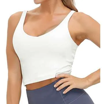 Wjustforu Women's Tank Top Padded Sports Bra - Stylish & Supportive Yoga Crop Top (Small, Off-White)