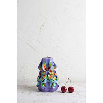 Purple Premium Handmade Decoration Carved Candle Birthday Presents Wedding Centerpiece - EveCandles
