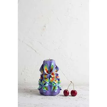 Purple Premium Handmade Decoration Carved Candle Birthday Presents Wedding Centerpiece - EveCandles