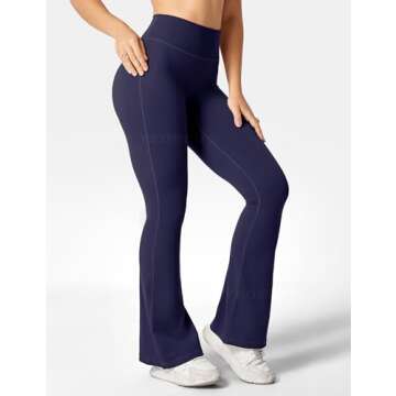 YEOREO Women Flare Leggings Short Inseam Lynnie Bootcut Yoga Workout Pants High Waist Bell Bottom Workout Legging Navy L