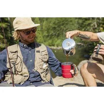GSI Outdoors 3 Cup Percolator Coffee Pot Glacier Stainless Steel with Silicone Handle for Camping, Backpacking, Travel, RV & Hunting - Stove Safe