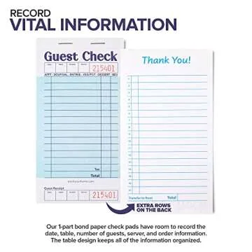 Stock Your Home Blue Guest Check Books for Servers (5 Pack) Server Note Pads, Waiter Checkbook, Food Receipt Book, Restaurant Order Pad, Paper Checks, Waitress Accessories, 250 Total Tickets