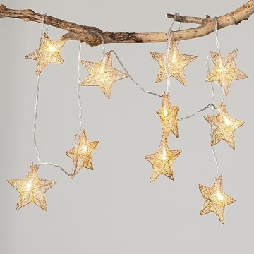Sullivans Christmas Tree Garland, 6 ft Lighted Star Garland, Gold with LED Lights Christmas Indoor D...