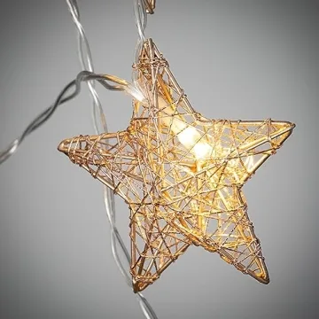 Sullivans Christmas Tree Garland, 6 ft Lighted Star Garland, Gold with LED Lights Christmas Indoor Decorations Perfect for Fireplace Mantle Living Room Décor
