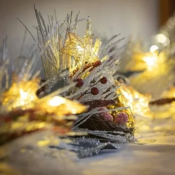 Sullivans Christmas Tree Garland, 6 ft Lighted Star Garland, Gold with LED Lights Christmas Indoor Decorations Perfect for Fireplace Mantle Living Room Décor