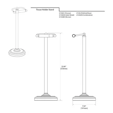 Gatco 1436C Pedestal Toilet Paper Holder in Chrome 22"