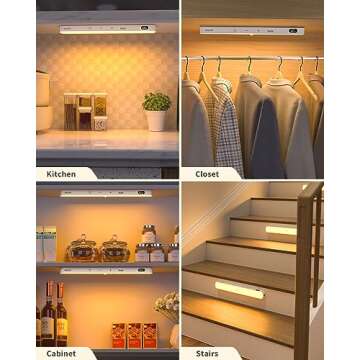 WILLED 3000K Closet Lights Motion Sensored, Battery Display, 60 LED Touch Light Bar, Motion Sensor L...