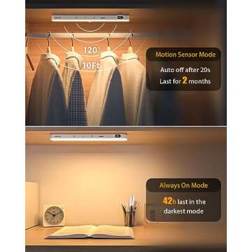 WILLED 3000K Closet Lights Motion Sensored, Battery Display, 60 LED Touch Light Bar, Motion Sensor Light Indoor, Under Cabinet Lights Rechargeable, Stick on Lights for Closet, Kitchen, Hallway, 4 Pack