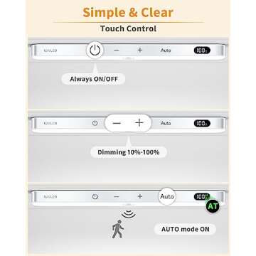 WILLED 3000K Closet Lights Motion Sensored, Battery Display, 60 LED Touch Light Bar, Motion Sensor Light Indoor, Under Cabinet Lights Rechargeable, Stick on Lights for Closet, Kitchen, Hallway, 4 Pack