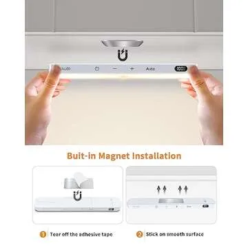 WILLED 3000K Closet Lights Motion Sensored, Battery Display, 60 LED Touch Light Bar, Motion Sensor Light Indoor, Under Cabinet Lights Rechargeable, Stick on Lights for Closet, Kitchen, Hallway, 4 Pack