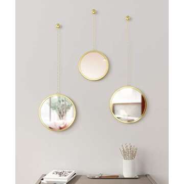 Umbra 1013877-104 Dima Round Set of 3, Trio Mirrors Apartment Decor/Wall Art, Brass,10" Depth