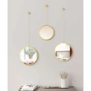 Umbra 1013877-104 Dima Round Set of 3, Trio Mirrors Apartment Decor/Wall Art, Brass,10" Depth