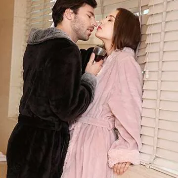 SUNBABY Thicker Long Flannel Sleepwear Women Man Imitation Fur Collar Bathrobes Warm Couple Pajamas, Drak Pink, X-Large