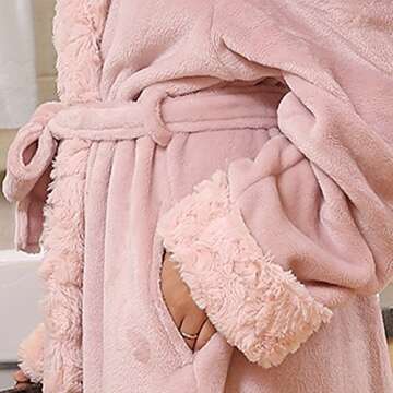 SUNBABY Thicker Long Flannel Sleepwear Women Man Imitation Fur Collar Bathrobes Warm Couple Pajamas, Drak Pink, X-Large