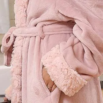 SUNBABY Thicker Long Flannel Sleepwear Women Man Imitation Fur Collar Bathrobes Warm Couple Pajamas, Drak Pink, X-Large