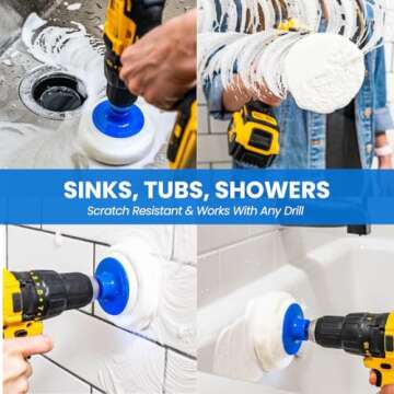 RotoScrub 7 Pack Drill Brush Set for Deep Cleaning, Scratch Resistant, Bathroom, Oven, Countertops, Sinks, Soap Scum, Tile, Boats, Patio Furniture & More