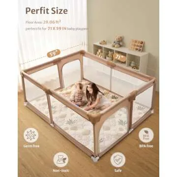 Blissful Diary 71x59 Playpen Mat Earth Tones Design + Sage Green Baby Play Gym Mat