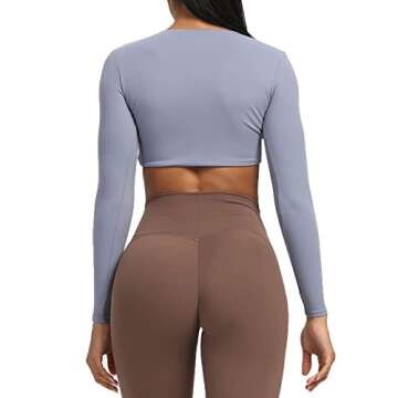 Aoxjox Long Sleeve Crop Tops for Women Sienna Twist Deep V Workout Cropped T Shirt Top (Lazuli, Small)