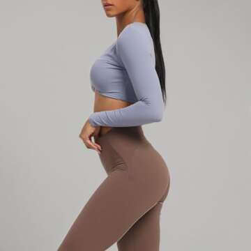 Aoxjox Long Sleeve Crop Tops for Women Sienna Twist Deep V Workout Cropped T Shirt Top (Lazuli, Small)