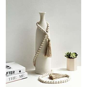 2Pcs Farmhouse Beads, 58in Wood Bead Garland with Tassels,Boho Beads Garland Tiered Tray Decor Rusti...