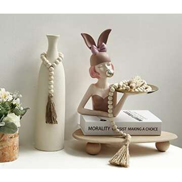 2Pcs Farmhouse Beads, 58in Wood Bead Garland with Tassels,Boho Beads Garland Tiered Tray Decor Rustic Country Decor(Nature)