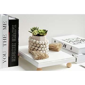 2Pcs Farmhouse Beads, 58in Wood Bead Garland with Tassels,Boho Beads Garland Tiered Tray Decor Rustic Country Decor(Nature)