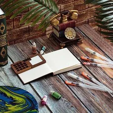 Qilery Mini Portable Watercolor Palette Set Wooden Grid Paint Box, Watercolor Paper Pad Sketch Book Brush Pens with Binder Clips for Painters Artists Students(5.5 x 5.5 Inches)