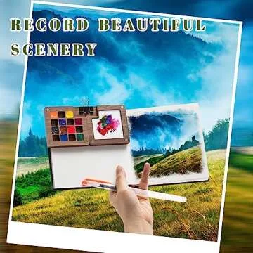Qilery Mini Portable Watercolor Palette Set Wooden Grid Paint Box, Watercolor Paper Pad Sketch Book Brush Pens with Binder Clips for Painters Artists Students(5.5 x 5.5 Inches)