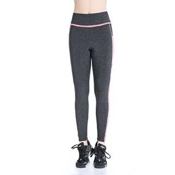 EAST HONG Women's Yoga Leggings Exercise Workout Pants Gym Tights (as1, alpha, s, regular, regular, Gray/Pink)