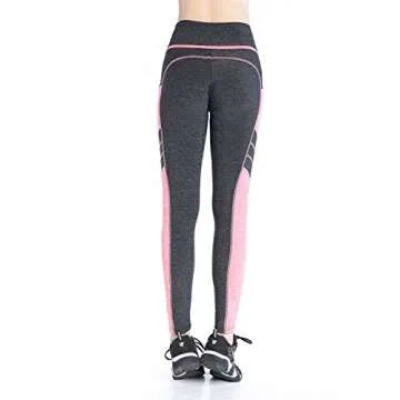 EAST HONG Women's Yoga Leggings Exercise Workout Pants Gym Tights (as1, alpha, s, regular, regular, Gray/Pink)