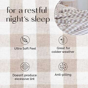 Five Looms - Cozy Flannel Bed Sheet Set, 100% Cotton Flannel Sheets with Deep Pockets, All Around Elastic, Ultra Soft Flannel - Fitted Sheet, Flat Sheet, and 1 Pillowcase, Twin Size, Gingham Beige
