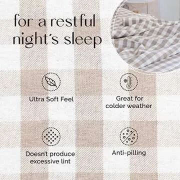 Five Looms - Cozy Flannel Bed Sheet Set, 100% Cotton Flannel Sheets with Deep Pockets, All Around Elastic, Ultra Soft Flannel - Fitted Sheet, Flat Sheet, and 1 Pillowcase, Twin Size, Gingham Beige