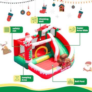 AirMyFun Inflatable Christmas Bounce House with Slide Inflatable Santa Claus Snow House Bouncy House for Kids Outdoor Party with Air Blower