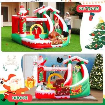 AirMyFun Inflatable Christmas Bounce House with Slide Inflatable Santa Claus Snow House Bouncy House for Kids Outdoor Party with Air Blower