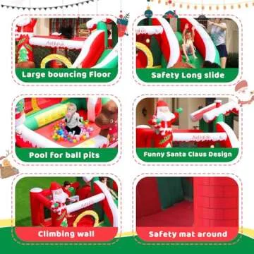 AirMyFun Inflatable Christmas Bounce House with Slide Inflatable Santa Claus Snow House Bouncy House for Kids Outdoor Party with Air Blower